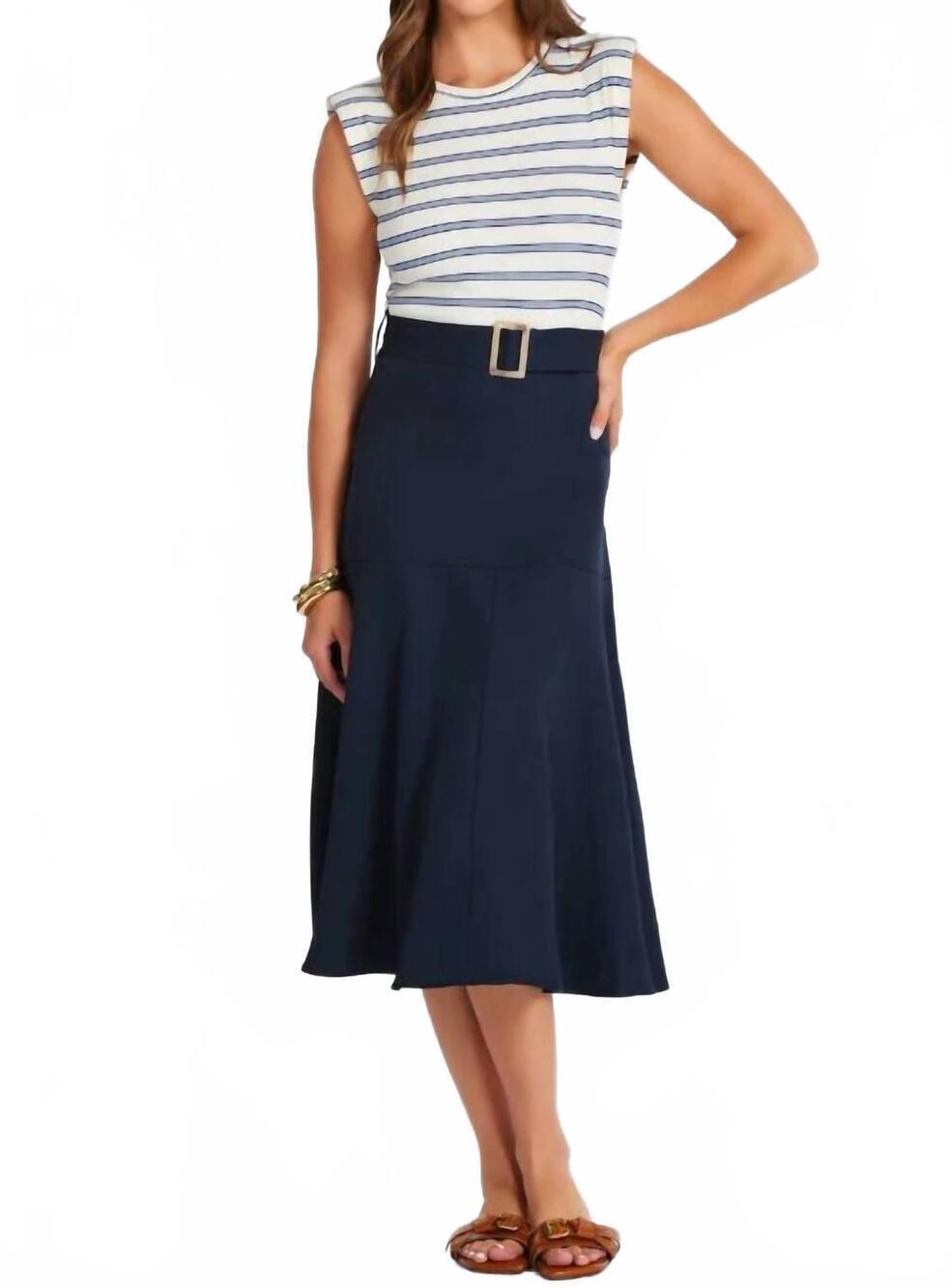 NEW BISHOP + YOUNG kristopher twofer midi dress in indigo stripe